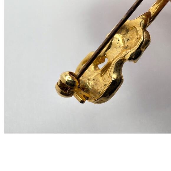 Vintage 80s Gold Tone Rhinestone Violin Cello Brooch Pin Musical Instrument - Picture 6 of 8
